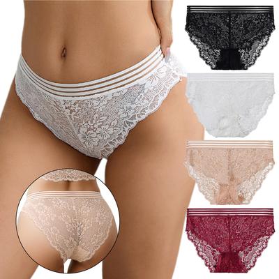 Spitzenhöschen mit mittlerer Taille für Damen, sexy, atmungsaktive Unterhosen für Damen, halbtransparente Slips für Damen