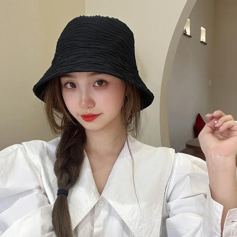 Women's Style Fisherman'S Hat Wavy Solid-Color Outdoor Travel Casual Hat Sun Protection Versatile Foldable Bucket Cap
