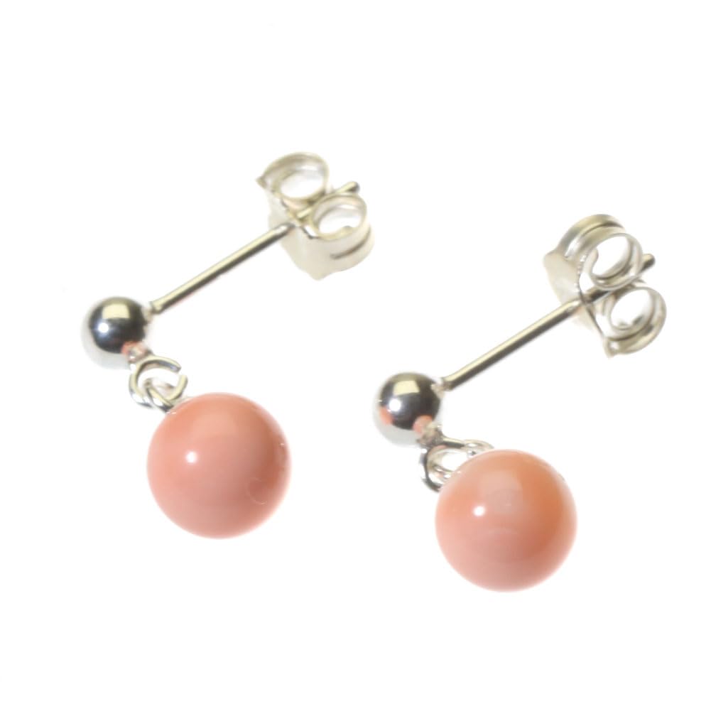 Pink garnet coral earrings in undyed silver,