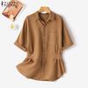 ZANZEA Women Casual Turn Down Collar Summer Short Sleeve Blouse
