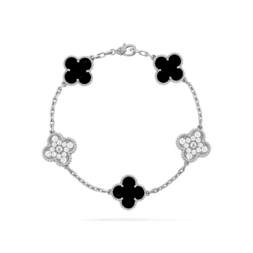 Luxury and Sophisticated Four-leaf Clover Bracelet for Women Made of Agate and Mother-of-pearl