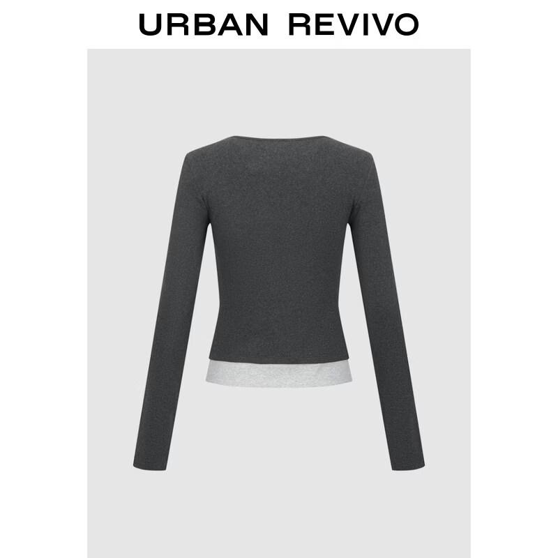 UR2026 Women s Color Block Faux Two-Piece Slim T-Shirt S