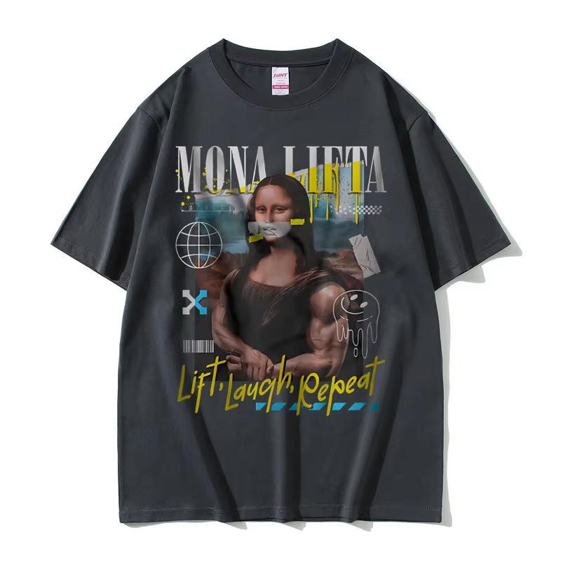 Zabawna Mona Lifta Oversize Pokrowiec na Pompkę Mem Graficzny T-shirt Mężczyźni Kobiety Vintage Siłownia Fitness Koszulka Letnia Męska Miękka Bawełniana Koszulka