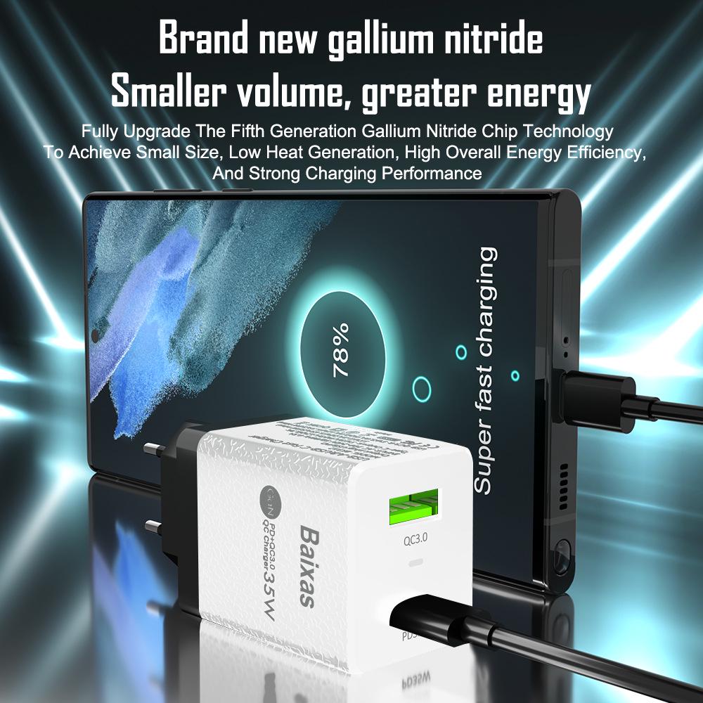 Super Fast Gallium Nitride Charger with QC3.0 + PD35W, EU/UK/AU Plug