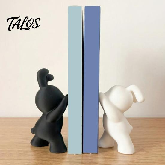 Aesthetic Bedroom Shelf Decor 2PCS Bunny Bookends, 3D Printed Rabbit Matte Black And Functional Student School Supplies White Book Stoppers, for Home