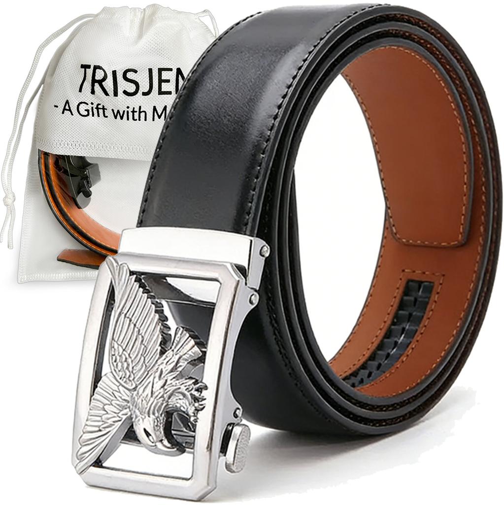 Genuine Leather Men's Belt Golden Silvery Automatic Eagle Buckle Waistband for Man High Quality Designer Male Waist Strap 3.5CM