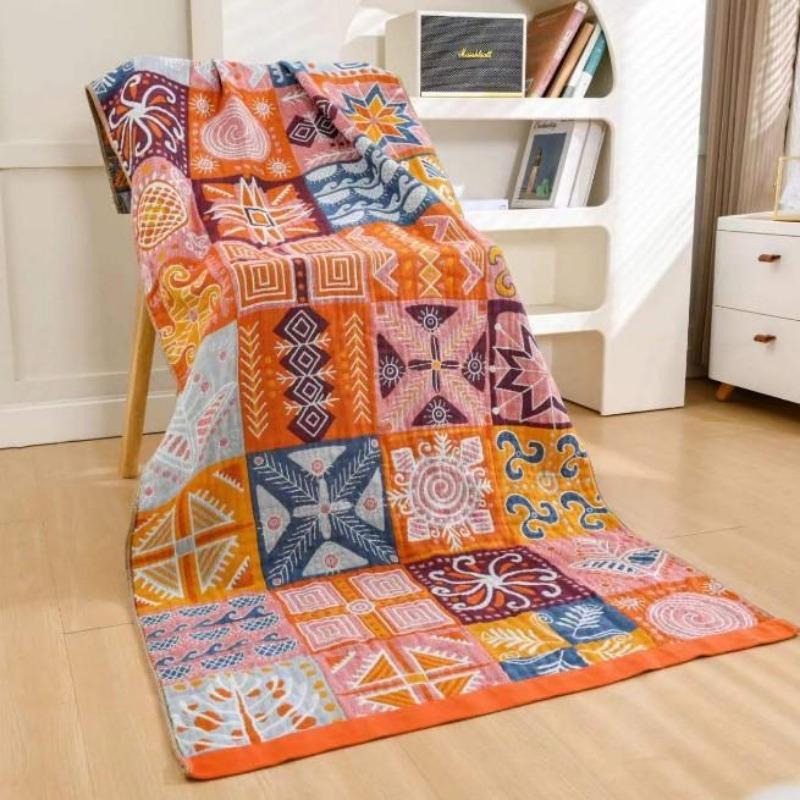 Multi-Layer Gauze Jacquard Floral Throw Blanket 80x160cm, Quick Dry Absorbent Large Cotton Bath Towel Soft Beach Towel for Couch Bed Napping Decor