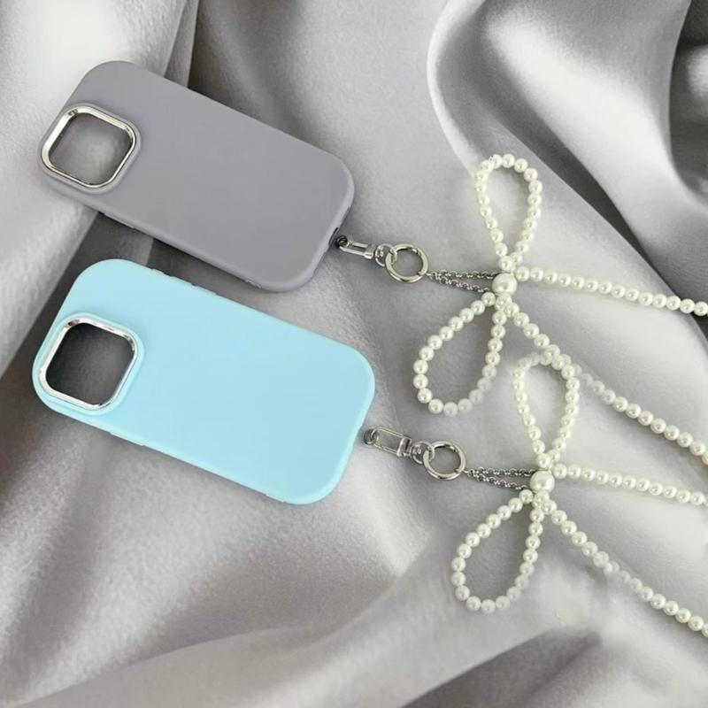 Pearl Bowknot Pendant Keychain Beaded Phone Charm Detachable Bow Phone Lanyard Handmade Keyring Jewelry for Wallet