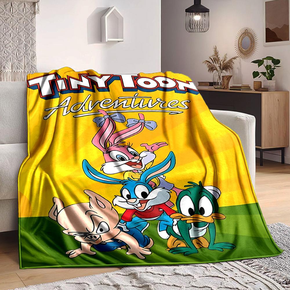 1pc Tiny Toon Adventures Flannel Throw Blanket - HD Printed Lightweight Soft Warm All-Season Blanket for Sofa, Bed, Travel006
