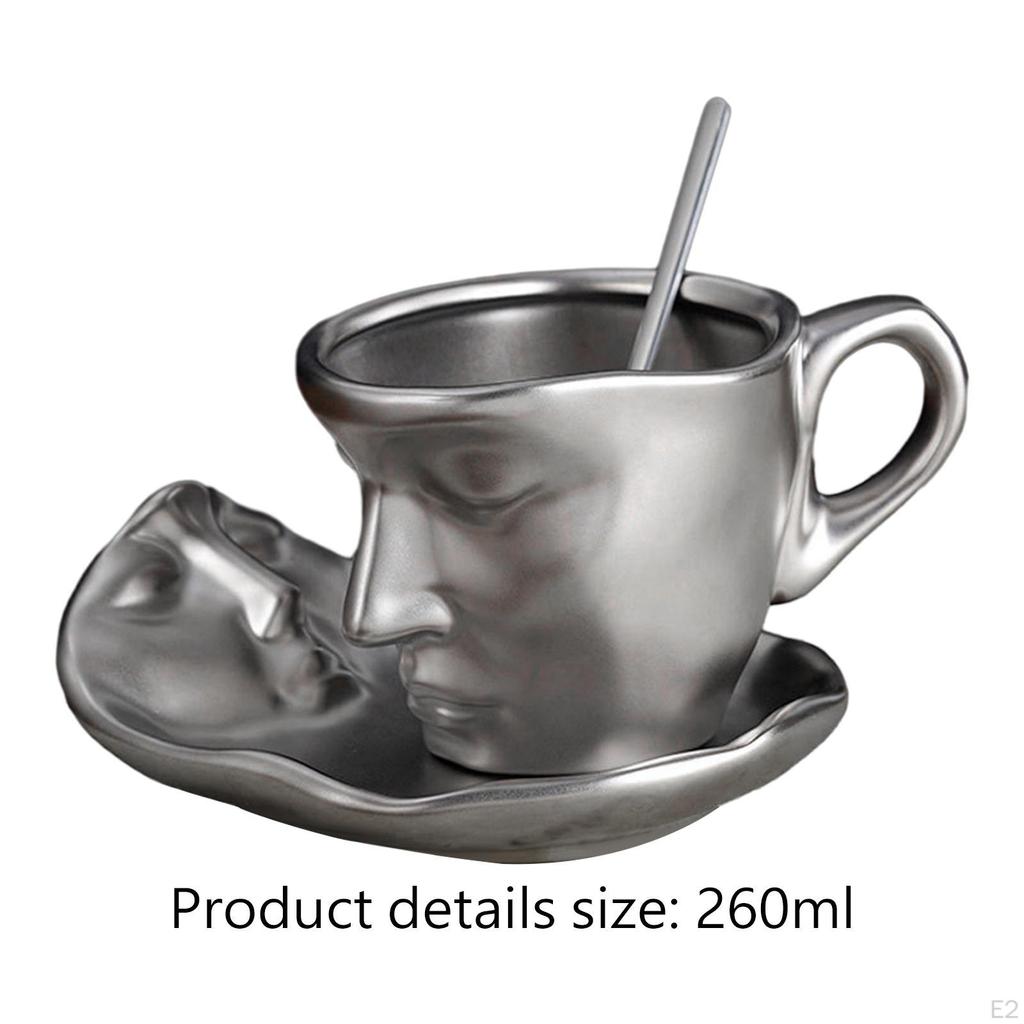 Ceramic Coffee Mug with Saucer and Spoon Set Tea Cup 3D Human Face 260ml Espresso for Home