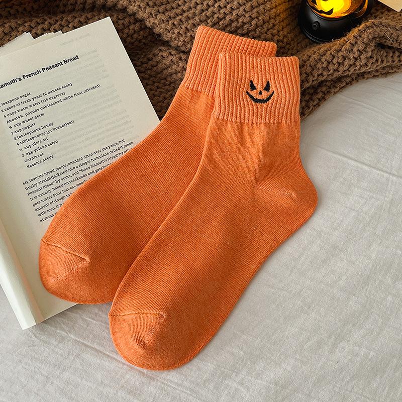 

Носки на Хэллоуин: Утепленные носки до середины икры для мужчин и женщин, мультяшные, смешные, персонализированные, теплые парные, однотонные хлопковые носки 1 pair оранжевый