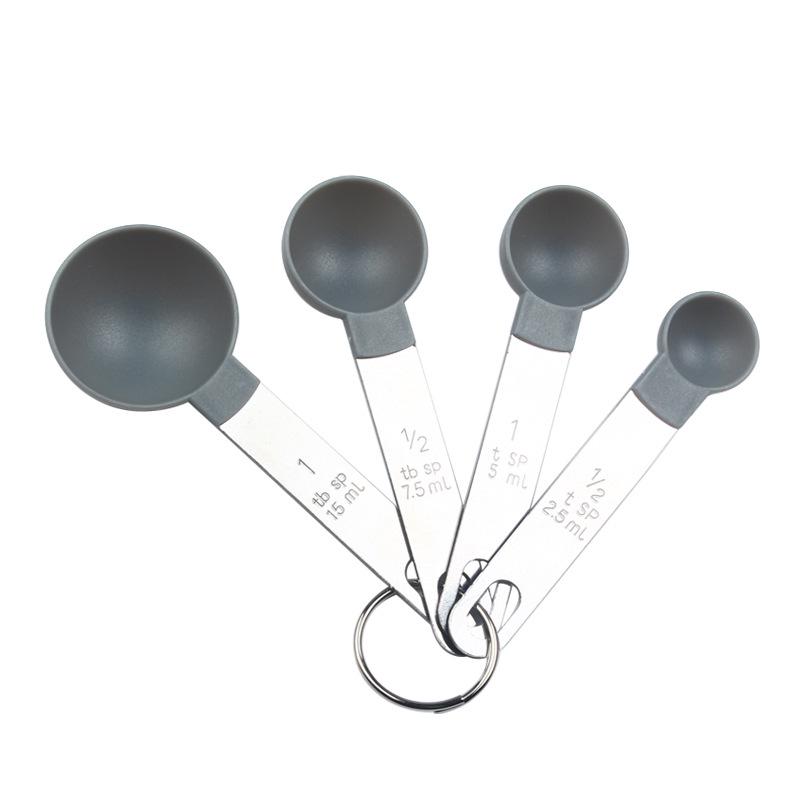8-Piece Set: Stainless Steel Handle Plastic Measuring Cups & Spoons with Scale for Baking, Seasoning, and Coffee.