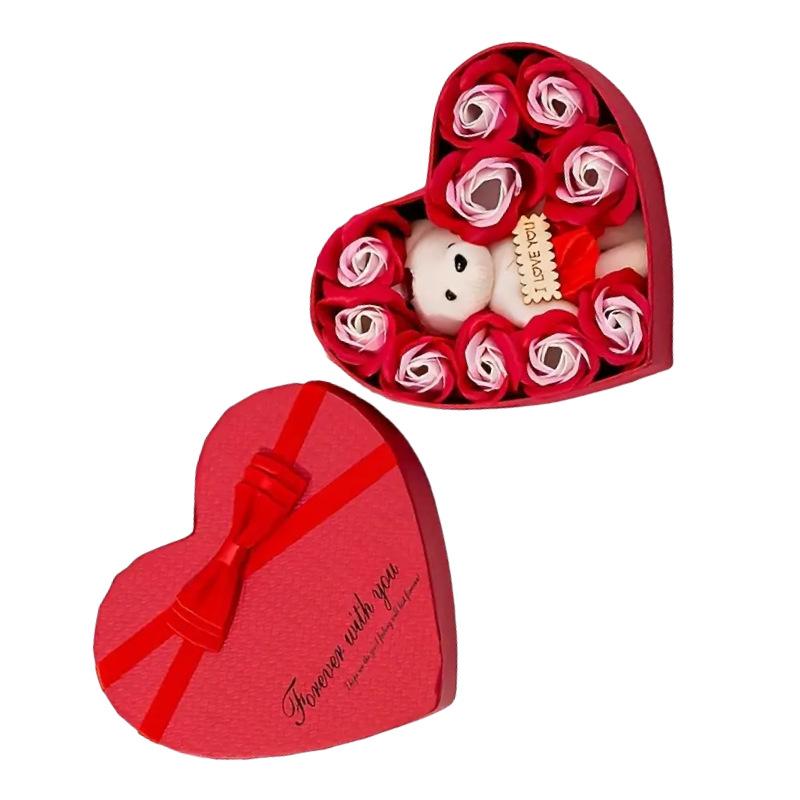 10 Artificial Flowers Valentines Day Gift For Her Rose Gift Box With Cute Bear Romantic Mothers Day Wedding Home Party Decor