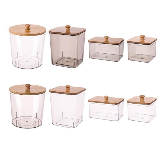 Wäscheperlen Aufbewahrungsbox mit Bambusdeckel Große Öffnung Acrylbehälter Waschpulverperlen Feuchtigkeitsgeschützter Organizer