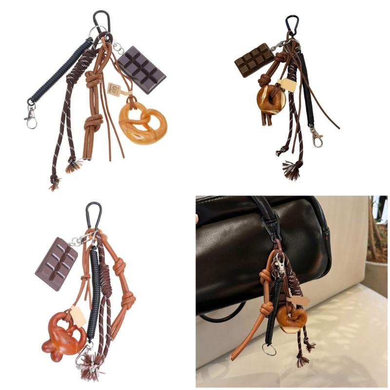 Handmade Alkaline Bread Keychain Pendant Sturdy Materials Lovely Bowknot Designs Accessory for Vehicle Interior Decoration