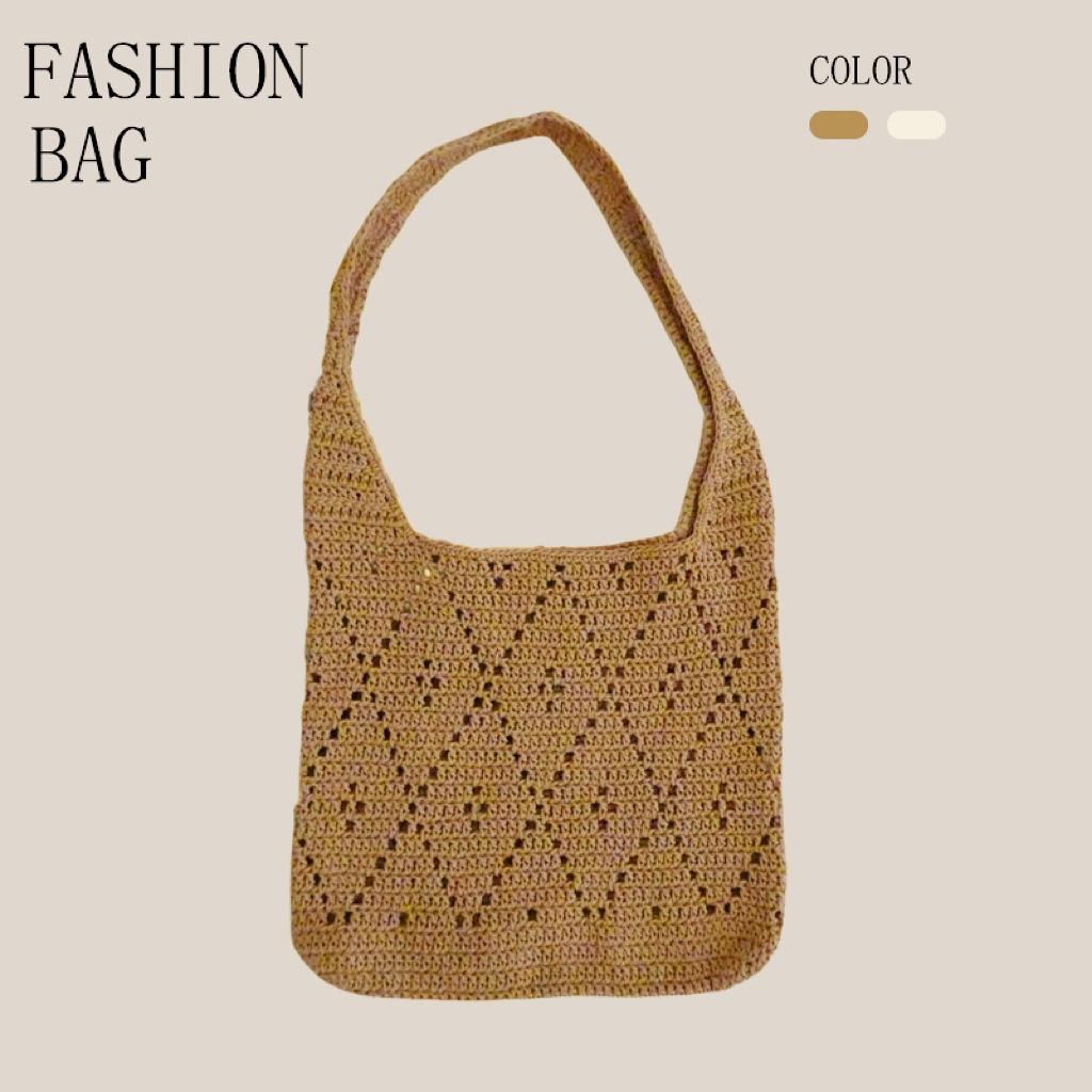 

French casual literary style lazy sense woven tote bag niche diamond hollow seaside vacation beach shoulder bag 33*28