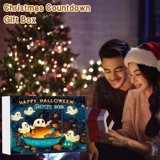 Yousheng Halloween Advent Calendar for Girls 24 Days Countdown Calendar with 24 Pcs Ghost Reading Book Earrings for Halloween Party Supplies