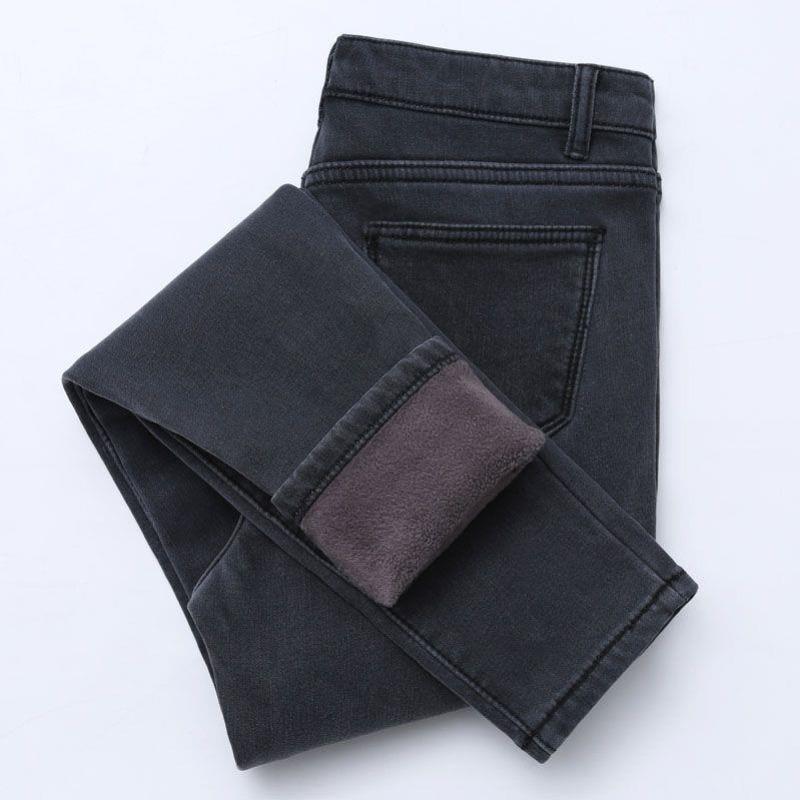 Winter velvet thickened high-waisted jeans women's black slim-fitting slim-fitting pants student elastic trousers