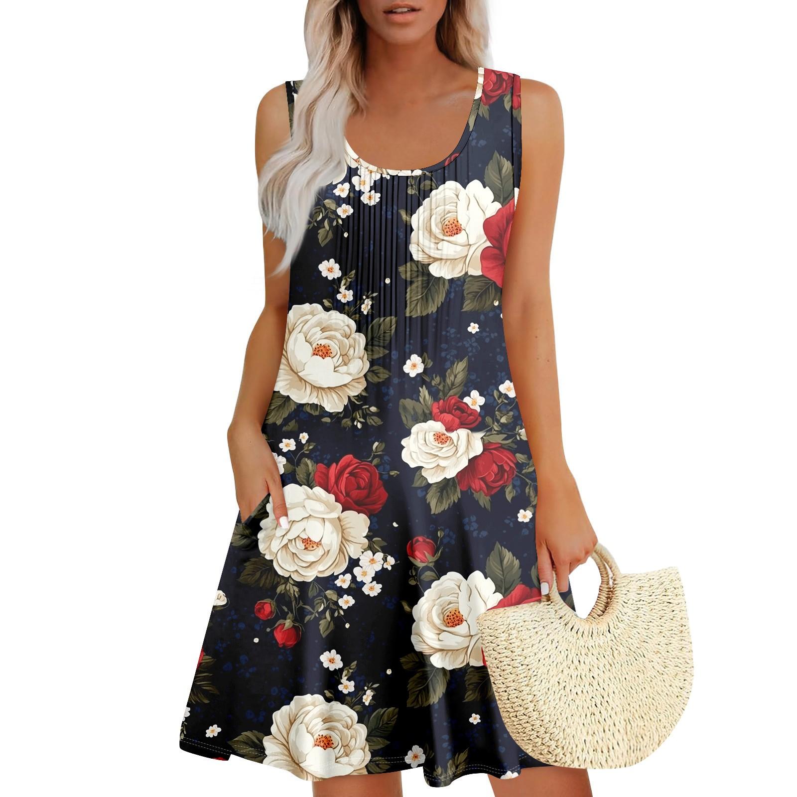

Женский повседневный сарафан с карманами, летнее пляжное платье в стиле бохо, праздничное платье для женщин, платья-майки M тёмно-синий