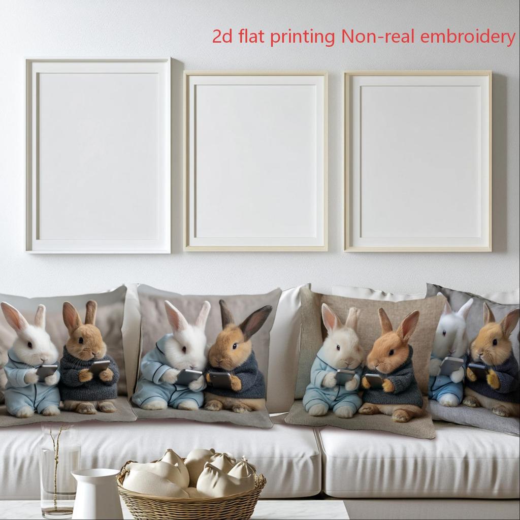 4 Pack Easter Pillow Covers Cute Rabbit Theme Cushion Covers, Adding Cuteness to Cozy Home, Suitable for Bedroom or Living Room