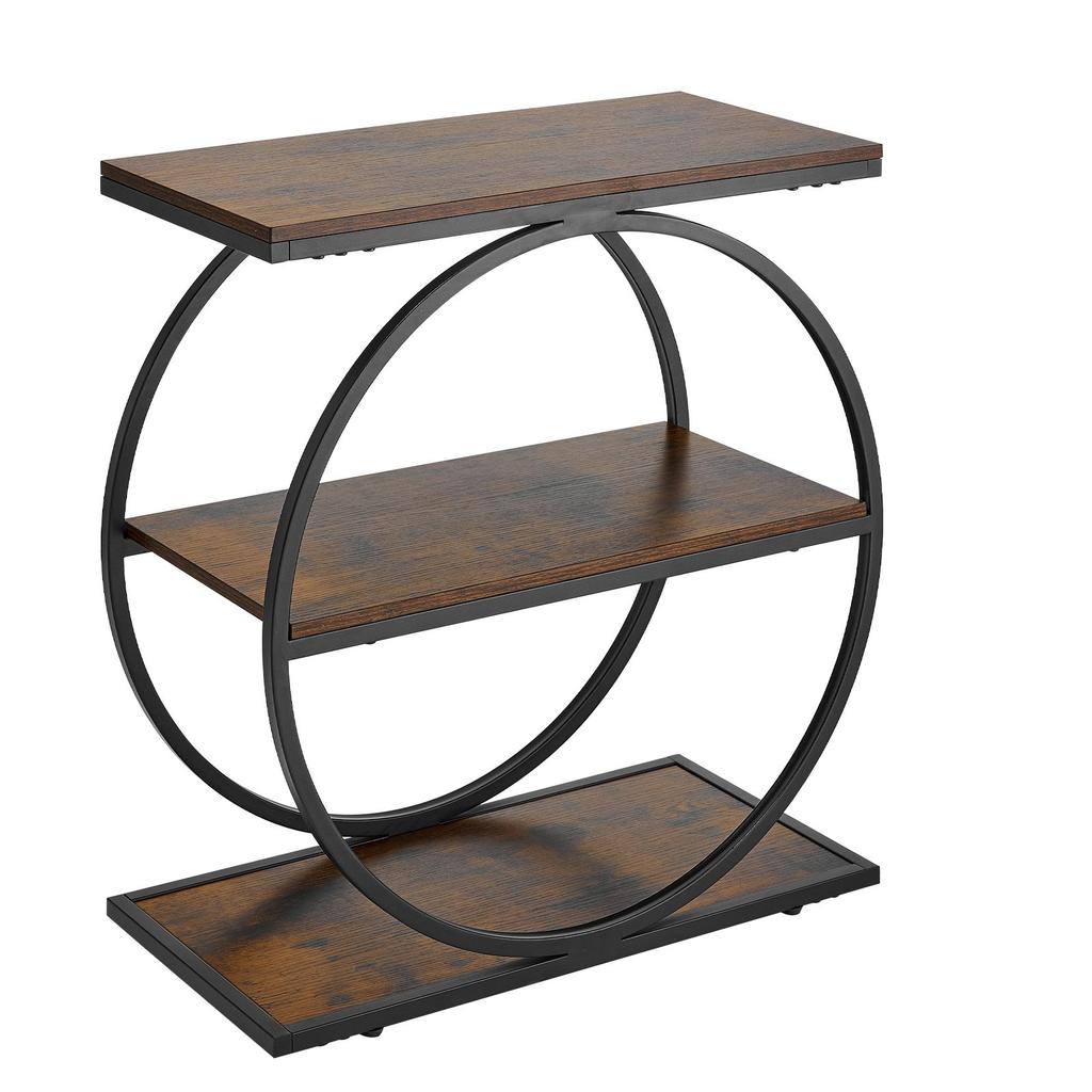 VEVOR End Table, 3-Tier Narrow Side Table with Open Storage Shelves, Modern Nightstand Bedside Desk with Round Metal Frame
