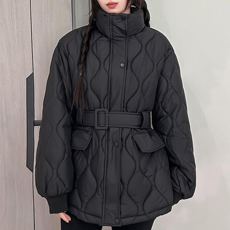 

Модные зимние женские парки с поясом, свободные, толстые, теплые куртки, женские пальто M чёрный