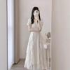 French square collar sweet and gentle fairy style dress women's summer new women's clothing waist thin medium and long skirt