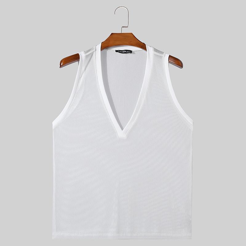 

INCERUN Мужские майки без рукавов с глубоким V-образным вырезом в сеточку, жилет L белый