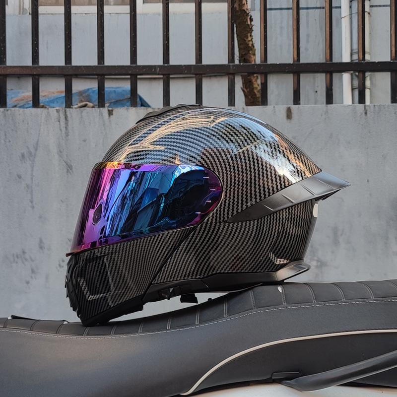 Motorcycle helmet Men's and women's face-off helmet Double mirror Winter tail semi-full cover Four Seasons Blue