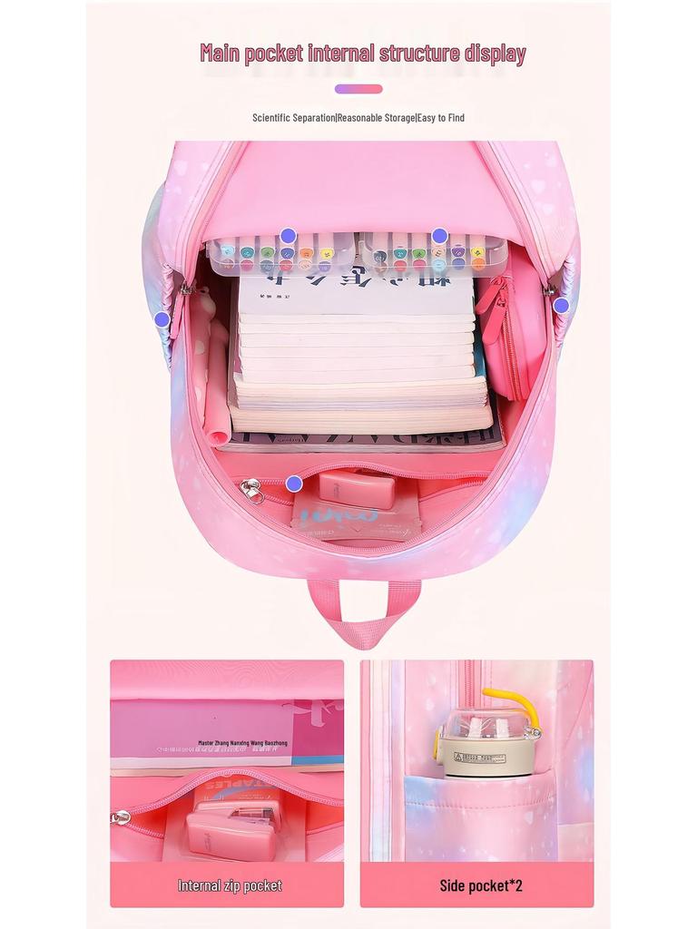 Gradient Color Kids' Backpack with Spine Protection - Rainbow Double-Shoulder for Girls & Boys, Weight-Reducing, Ideal for Elementary School.