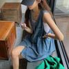 Pleated Denim Camisole Dress V-neck Sleeveless Short Dress Cowboy Strap Dress  Beachwear