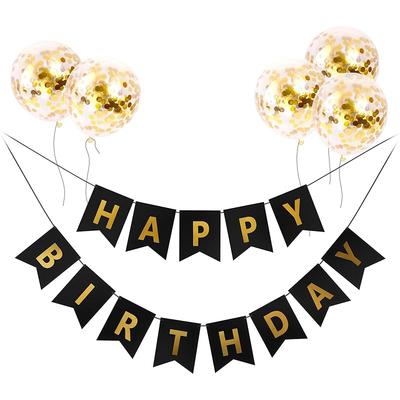Baloane Decorațiuni Aniversare, Set Baloane cu Confetti, Ornamente pentru Petreceri de Ziua de Naștere, Sărbătoriri HAPPY BIRTHDAY și Evenimente (Negru)