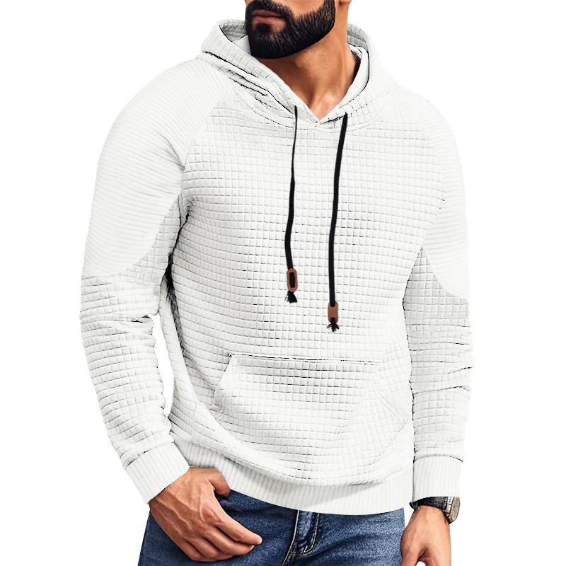 Men's Casual Jacquard Sweatshirt for Men's Plaid Hooded Large Pocket Sweatshirt