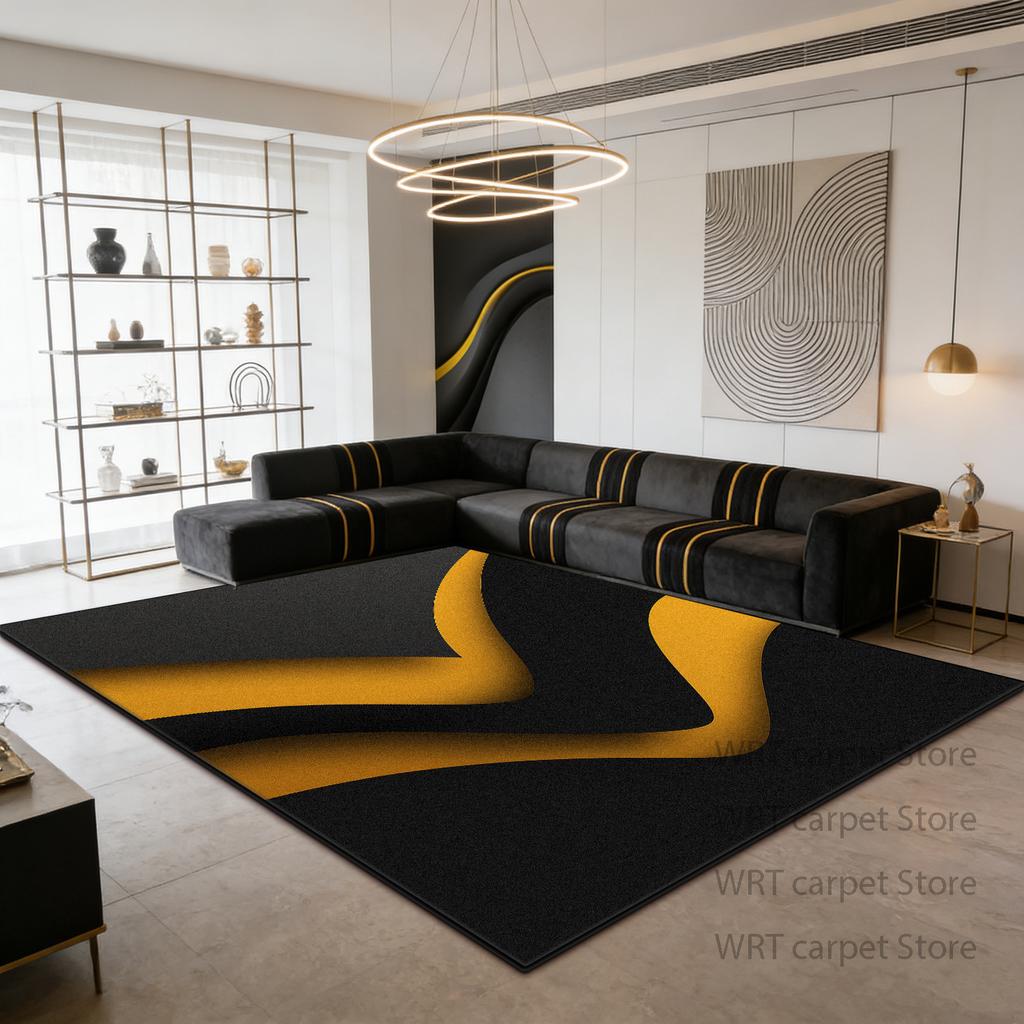 Modern Light Luxury Black Golden Large Rugs Decoration Home Sofa Coffee Tables Living Room Carpet Bedroom Bath Non-slip Foot Mat