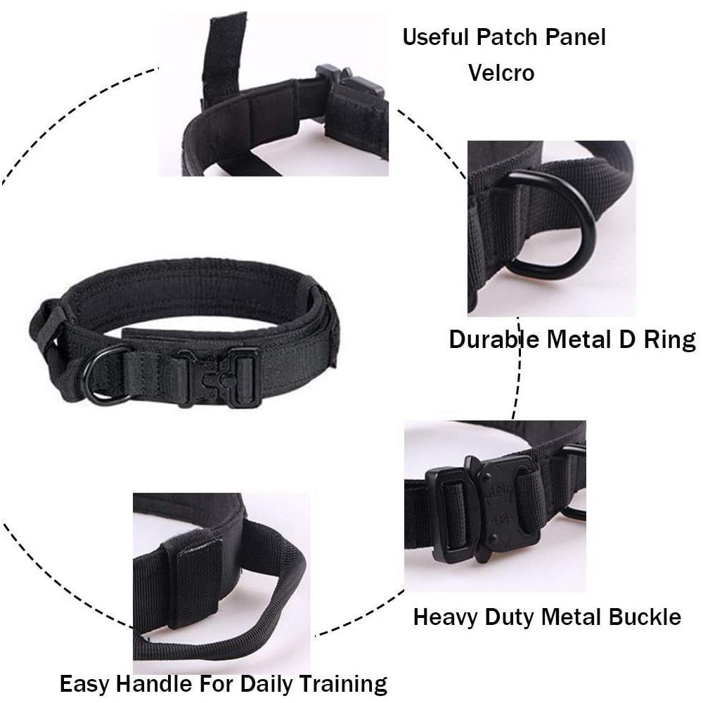 

New Tactical Dog Collar & Leash Set with Control Handle and Metal Buckle (Black)