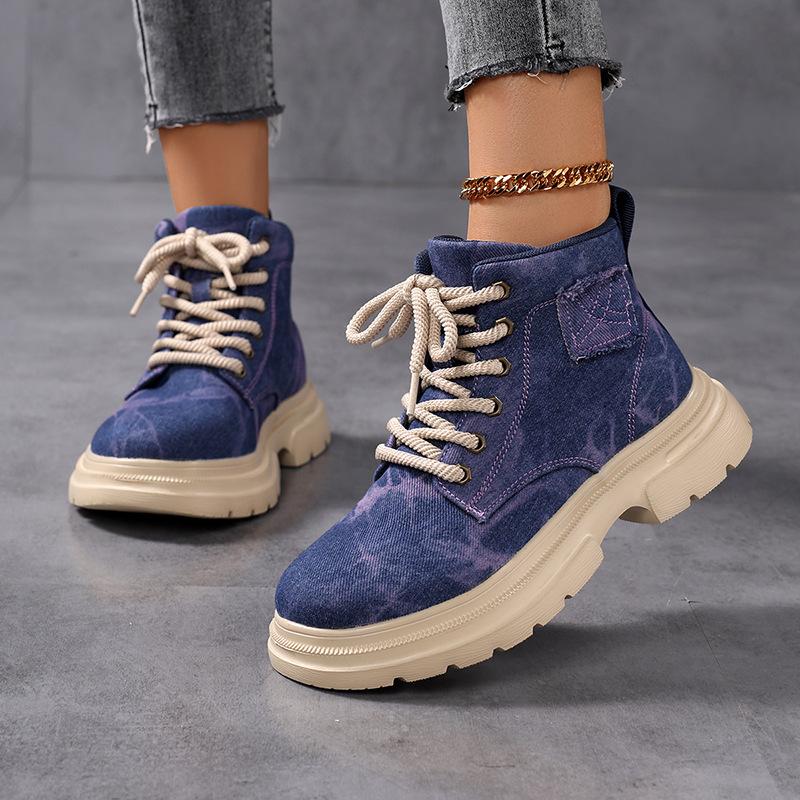 Large size spring and autumn thick-soled cowboy Martin boots retro western casual small short boots breathable cloth women's shoes