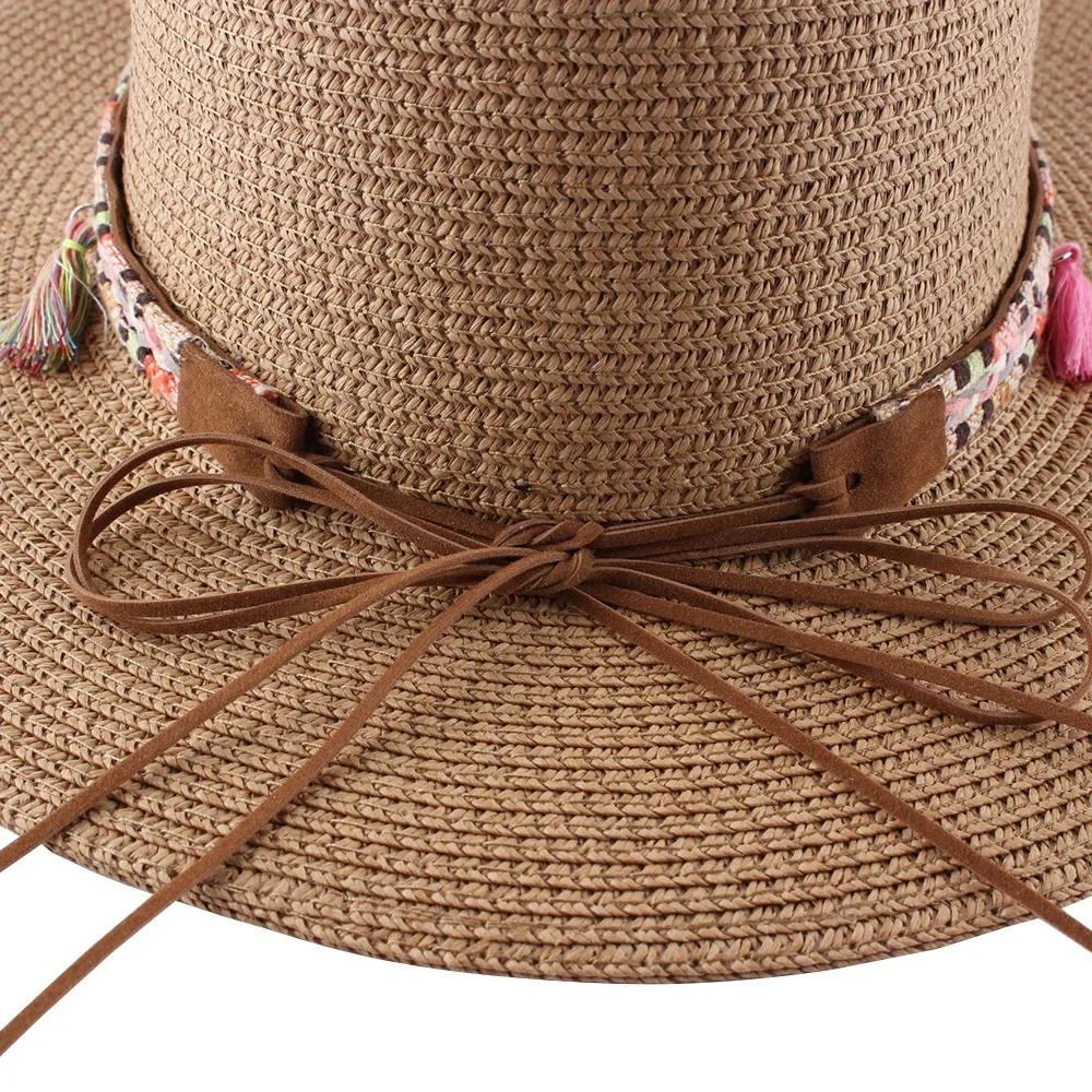 Women Panama Hat Summer Sun UV Protection Wide Brim Beach Travel Outdoor Fashion Adjustable Breathable