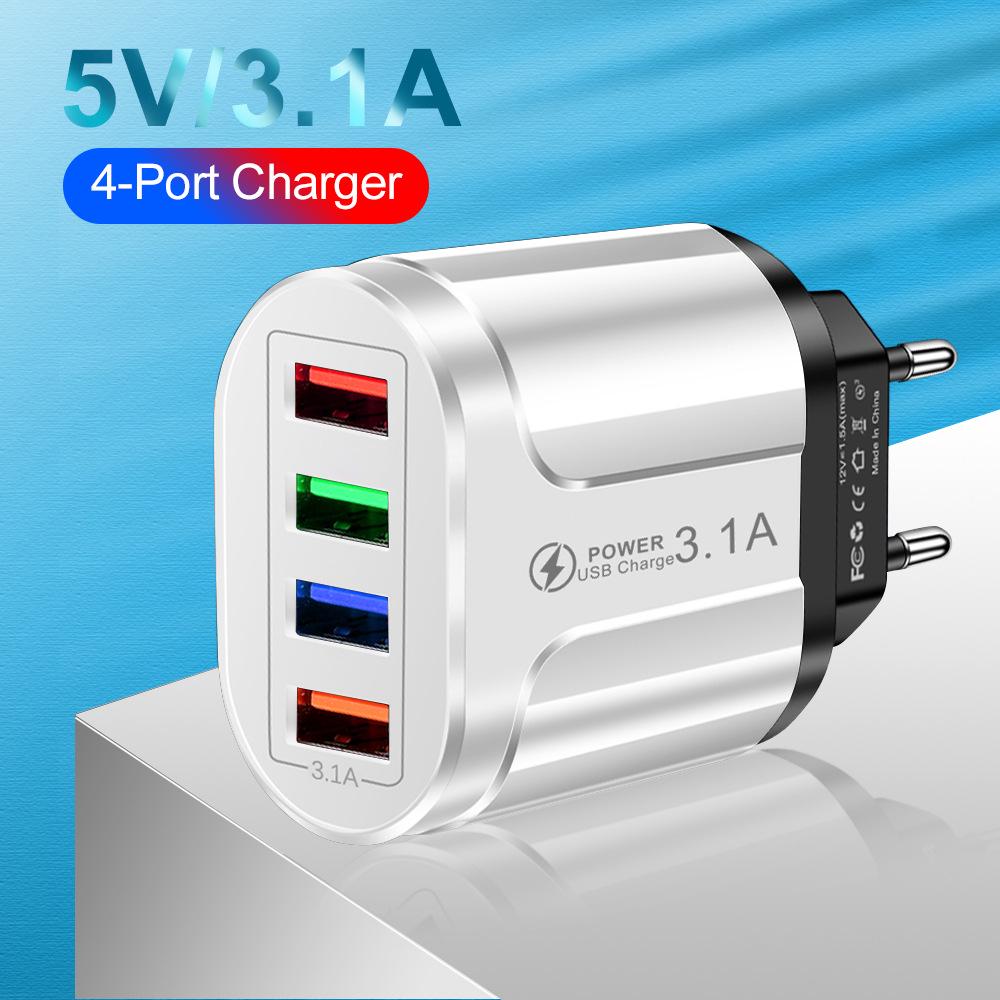 Multi-Port 5V/2.4A Travel Charger with 4 USB Ports - EU, US, UK Compatibility