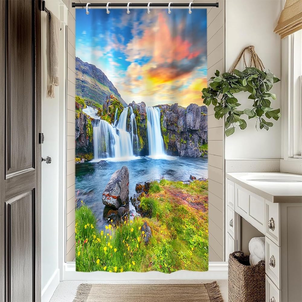 Misty Forest Shower Curtain Set Foggy Pine Trees Birds Nature Landscape Bathroom Decor Grey Rustic Woodland Shower Curtains for