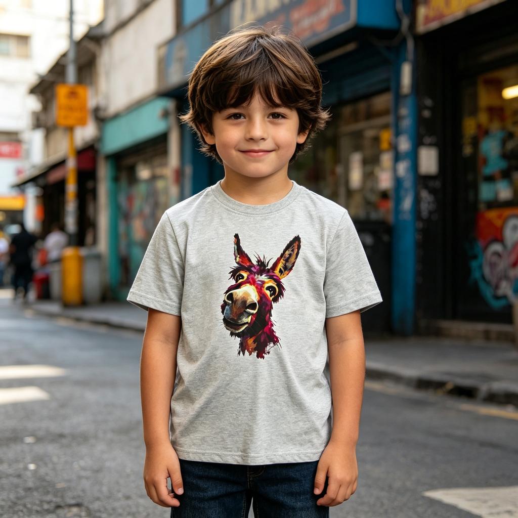 Cute Donkey Graphic Tee for Kids Funny Print Casual Daily Wear Beach Vacation Party Outfit Soft Cotton Machine Washable
