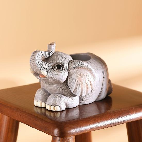 Elephant Pen Holder Resin Lucky Elephant Desk Organizer Standing Elephant Pencil Holder