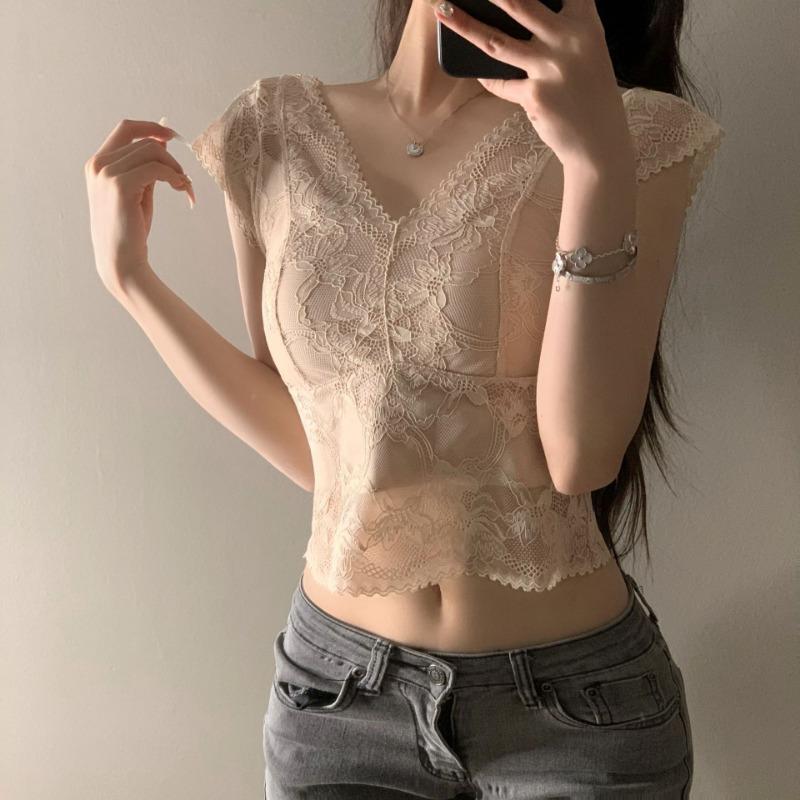 Summer Women's T-shirt Lace Sexy Tank Vest Women's Fashion Slim Fit Without Steel Ring Top Elegant Lace Women's Top