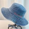 Dame Denim Bøttehatt Ensfarget Sommer Solbeskyttelse Hatt Bred Brett Fiskehatt for Utendørs Reise Strand