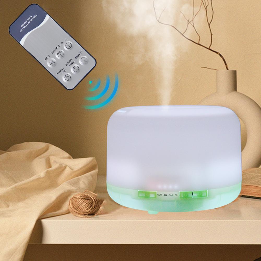 500ml Difuzér esenciálnych olejov Tichý Aroma Mist Difuzér Diaľkové ovládanie Ultrazvukový zvlhčovač vzduchu so 7 farbami svetla pre spálňu