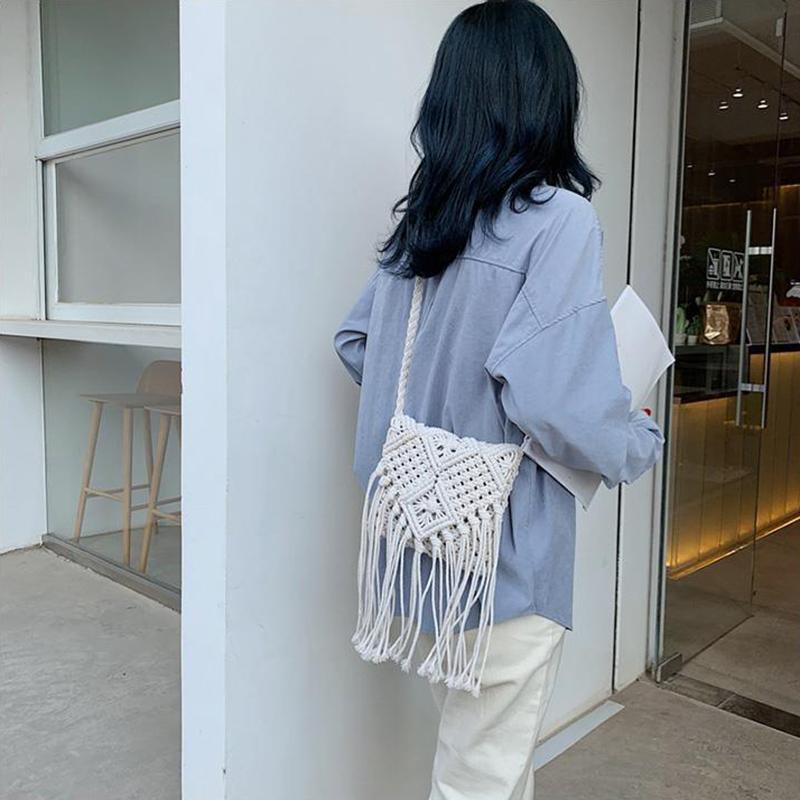 Yogodlns Bohemian Tassel Straw Bag Women Fashion Weave Handmade Crossbod Bag Summer Kintted Beach Handbag Vacation Lady Pouch