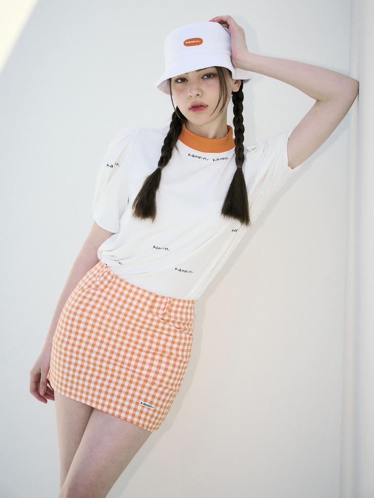 KANDINI Orange Plaid Mini Skirt