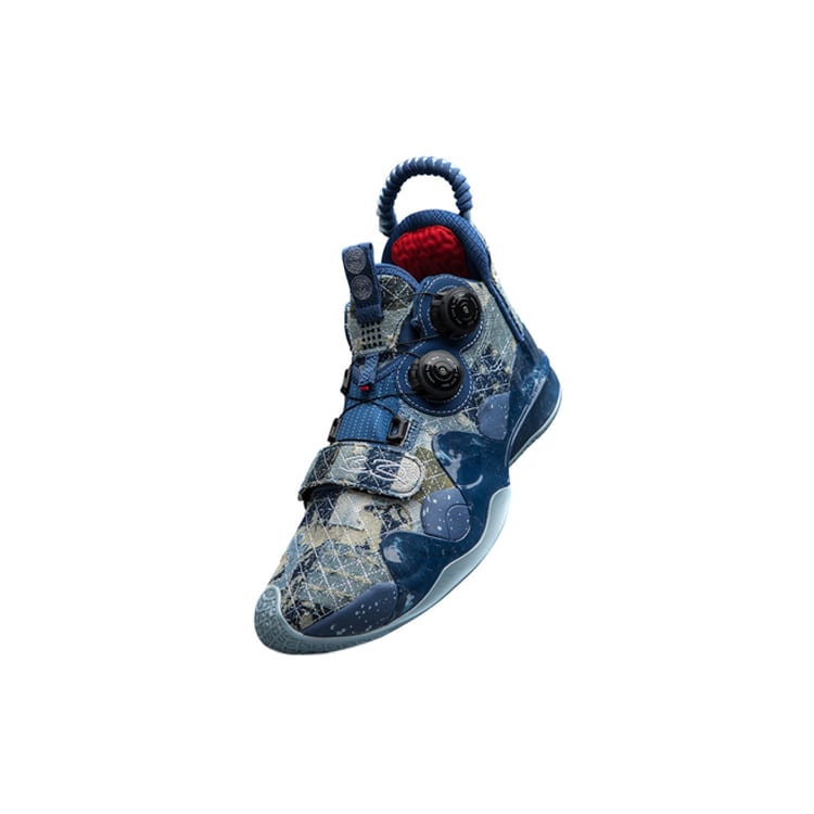 Li Ning WOW 8 Moment Cushioning Slip Resistant Abrasion Resistant Mid top Performance Basketball Shoes Men's Black Blue ABEP001-6