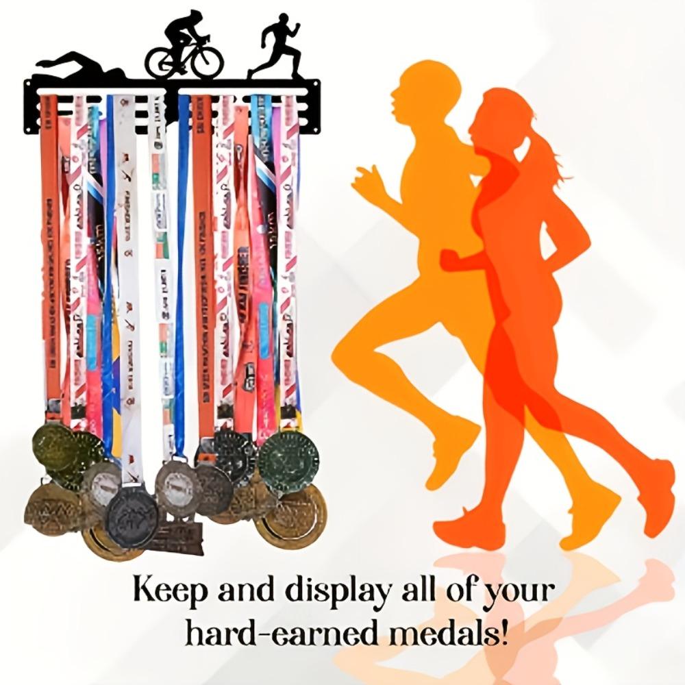 Metal Medal Holder Wall Mounted for 60 Sports Medals Awards Ribbons, Display Rack Organizer for Running Cycling Marathon, Decorative Iron Sculpture