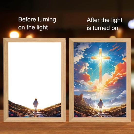 LED Jesus Painting Night Light Dimmable Color Temperature Adjustable Decorative Illuminated 4D LED Painting Bedside Lamp