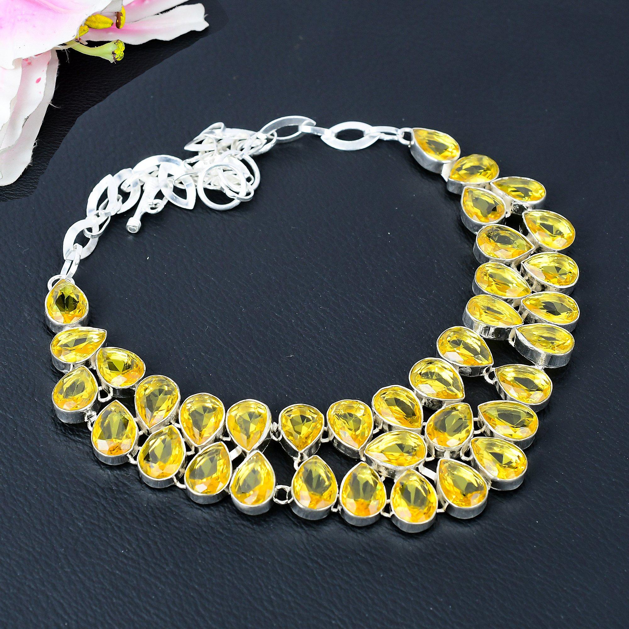

Citrine Gemstone Handmade 925 Sterling Silver Jewelry Necklace 18 KG-407